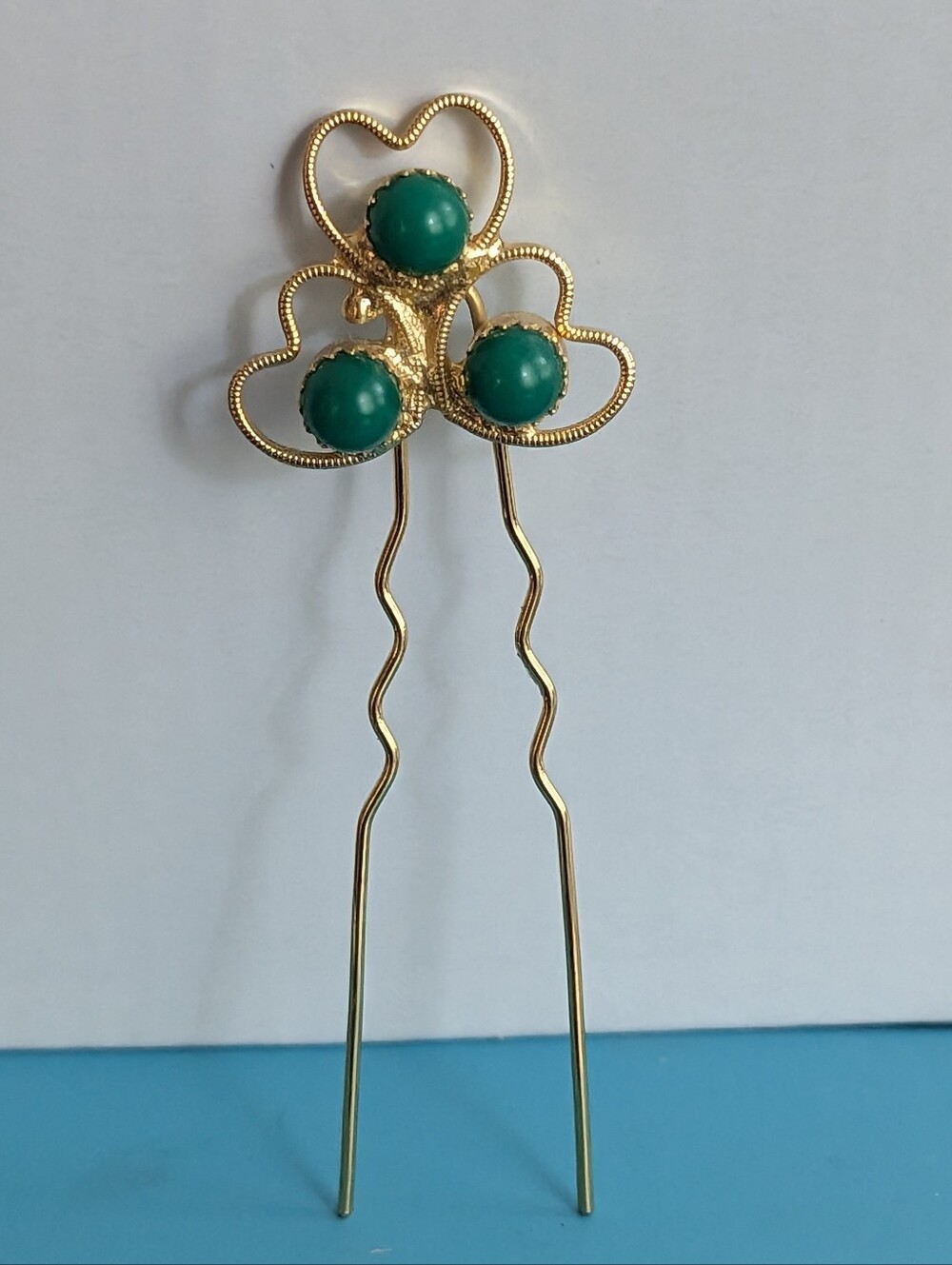 Vintage Irish Hair Pin  Hair Comb Elegant Gold With Green Stones